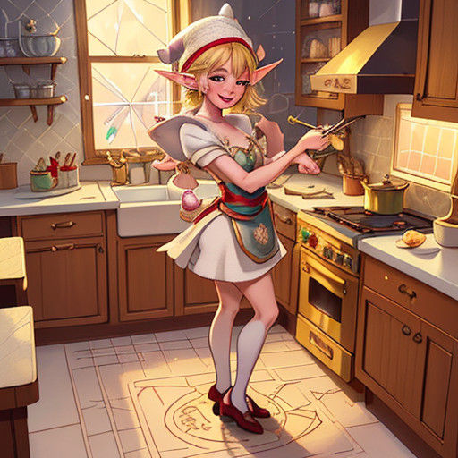 Whimsical Elf Causes Kitchen Chaos in Storybook Style Illust...