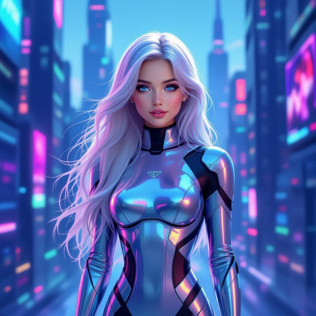 Ethereal Goddess in Hi-Tech Sci-Fi City