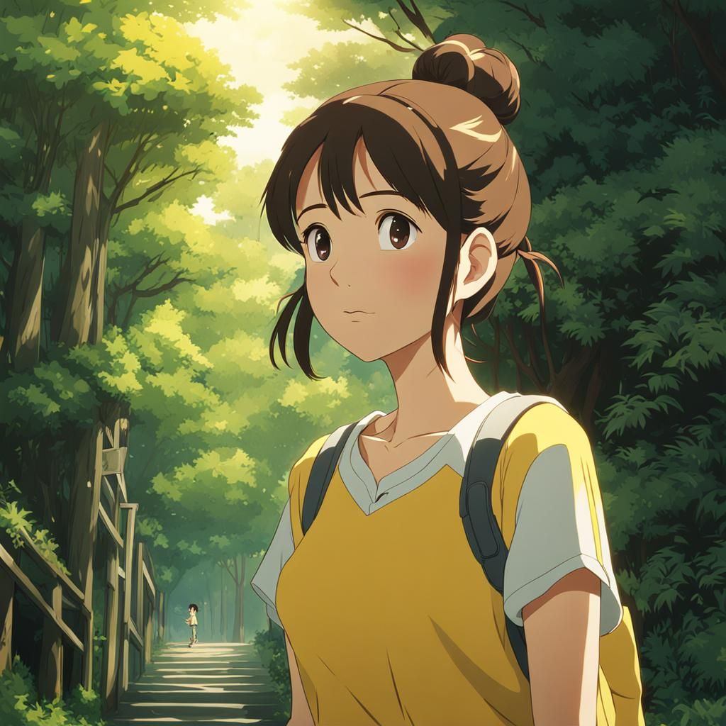 Girl in Yellow Shirt, Studio Ghibli Anime Style