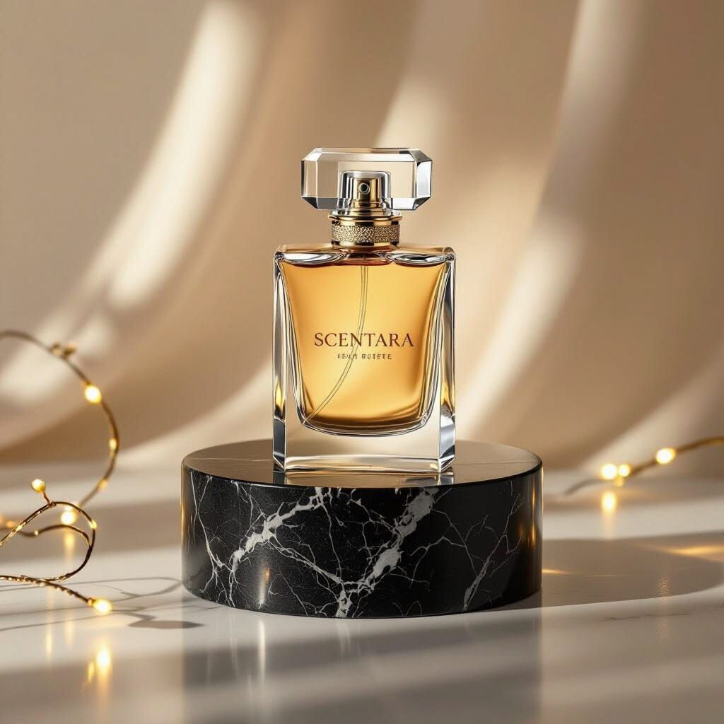 Luxurious Perfume Bottle on Marble Pedestal