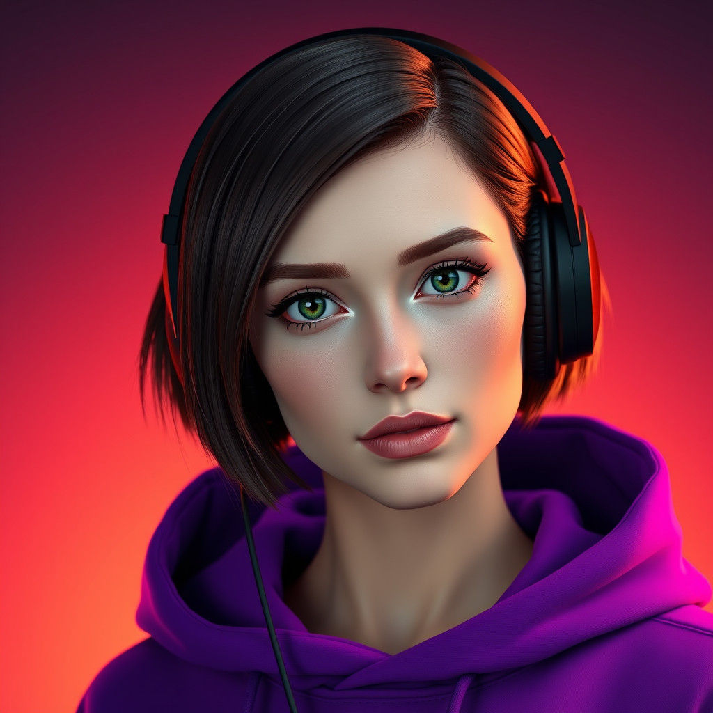 Woman with Headphones: Fantasy Concept Art in 8k