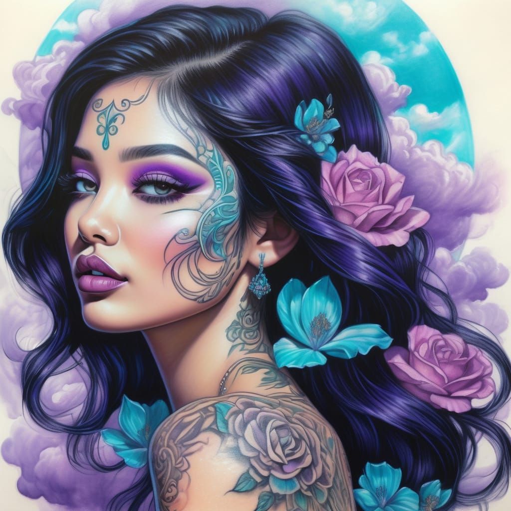 Beautiful Woman With Purple Streaks In Hair, Divine Light