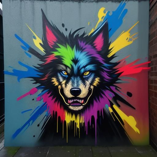 Graffiti Monster Dog Growling in Dark Alley