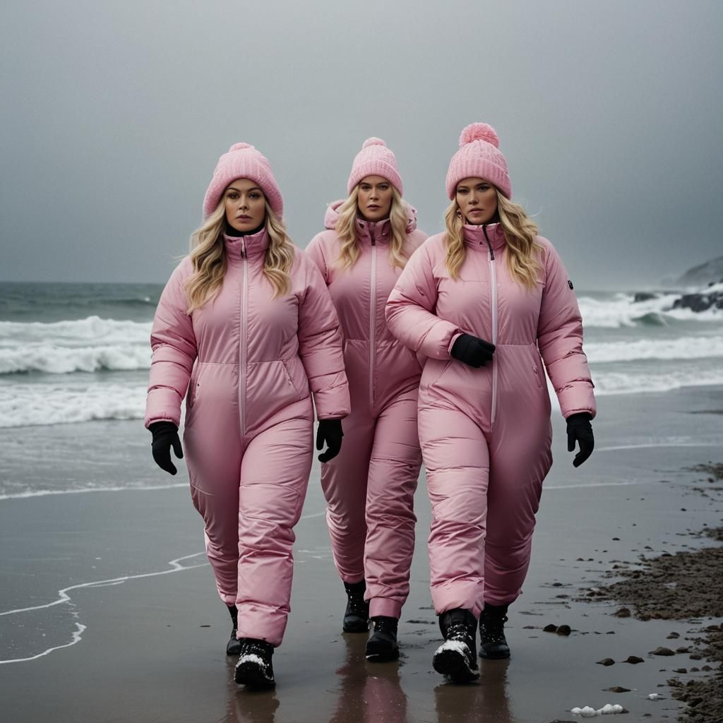 Arctic Blizzard: Three Women in Pink Puffersuits
