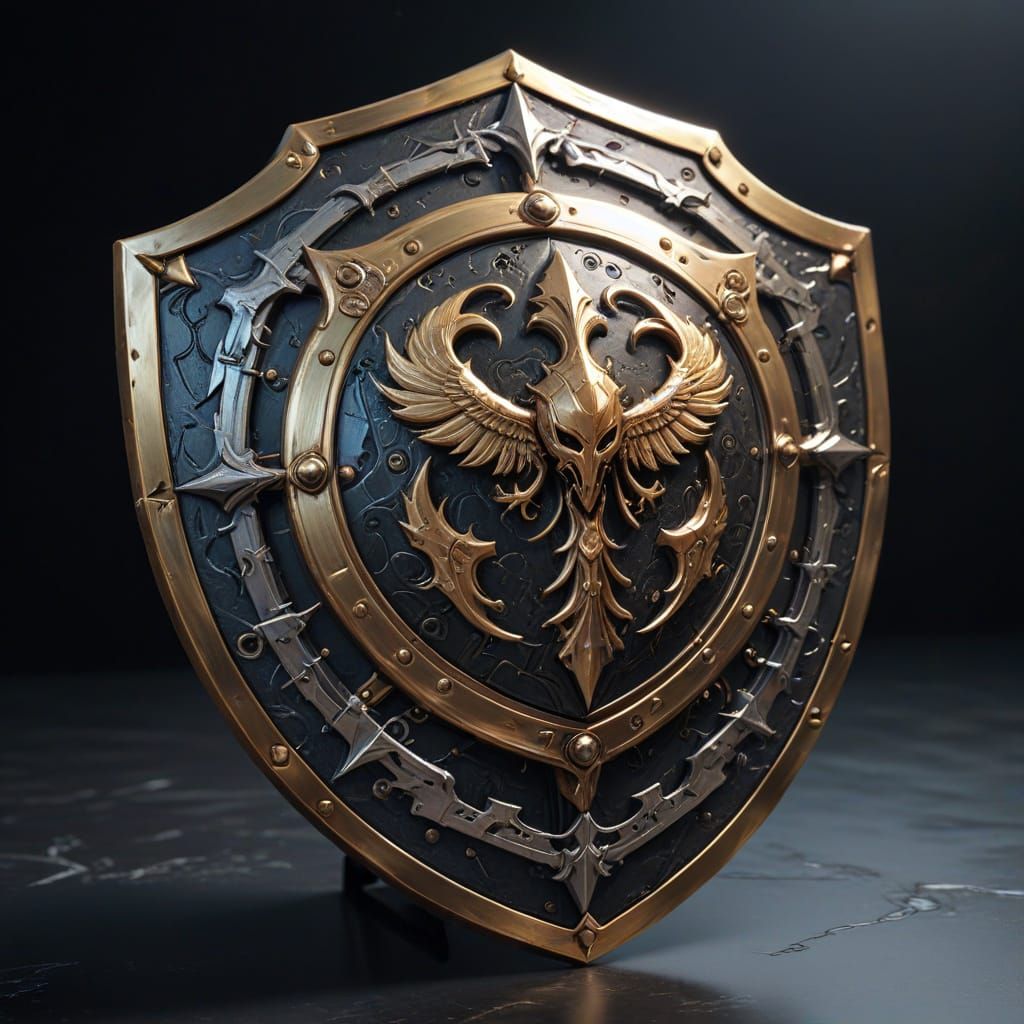 Majestic Shield of Gold, Silver, and Iron in Anime Style