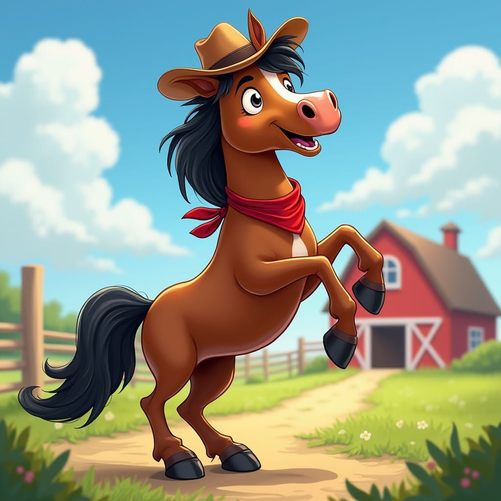 Whimsical Chestnut Horse Character in Classic Illustration S...