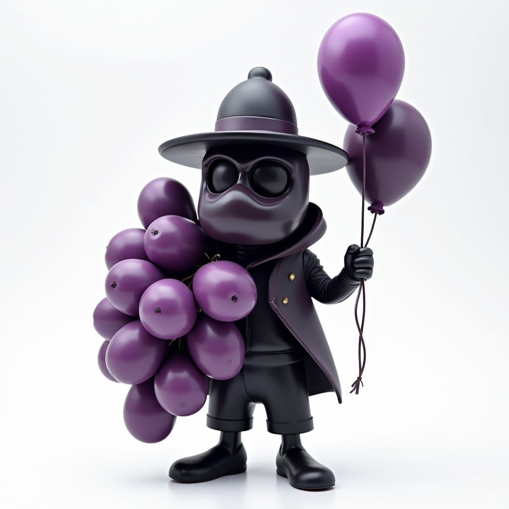 Modern Art Figurine of Cunning Thief in Rich Purple and Blac...
