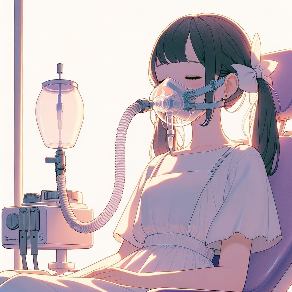 Anime-Style Illustration: Girl with Anesthesia Mask