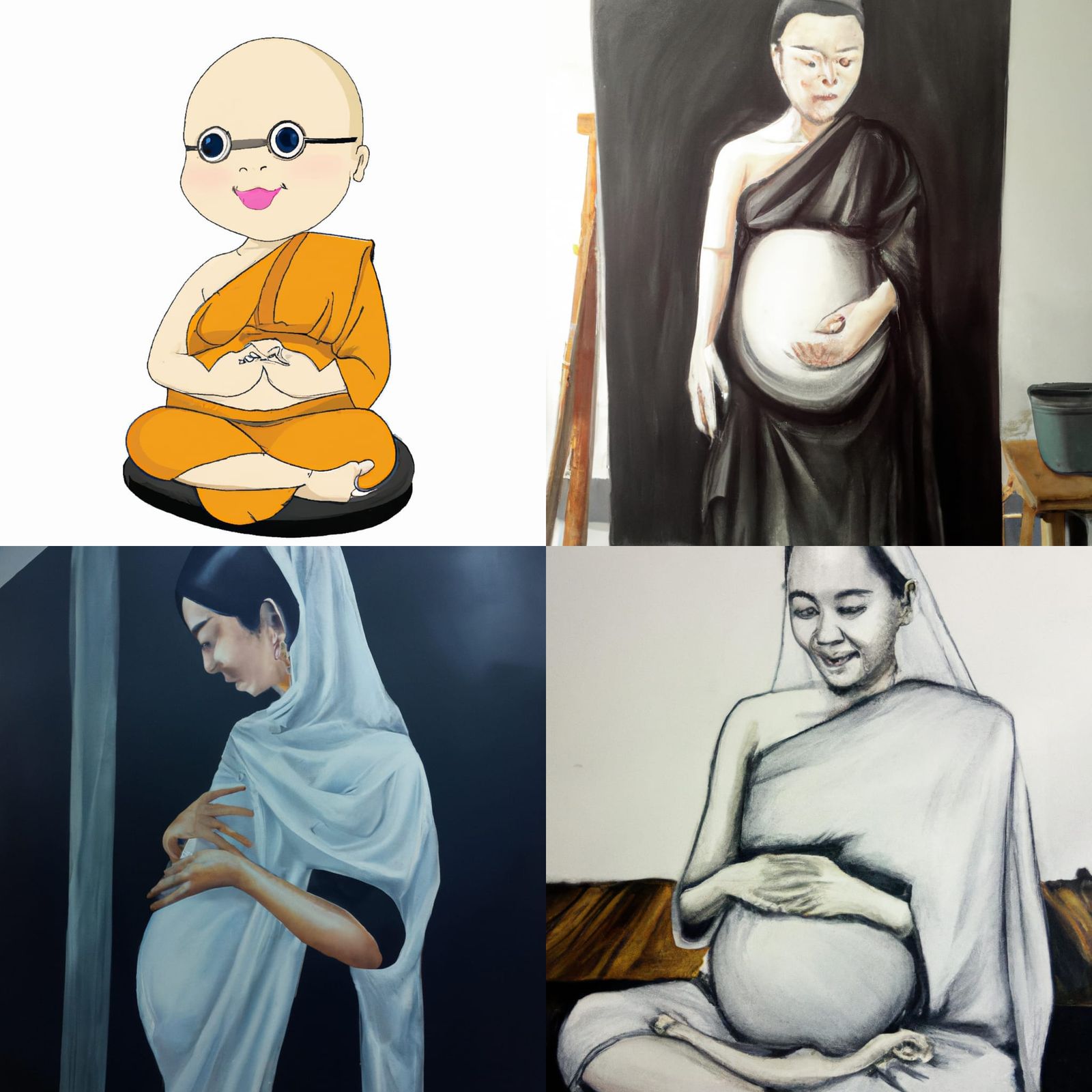 Pregnant Thai Nun in Academic Art Style
