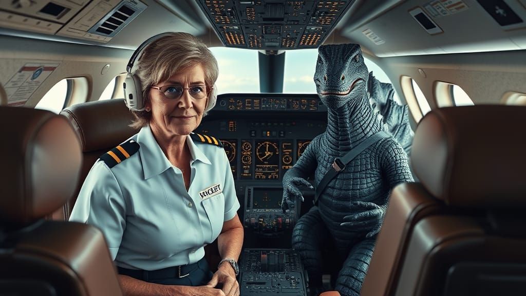 Pilot and Monster Share Cockpit in Realistic Airliner Settin...