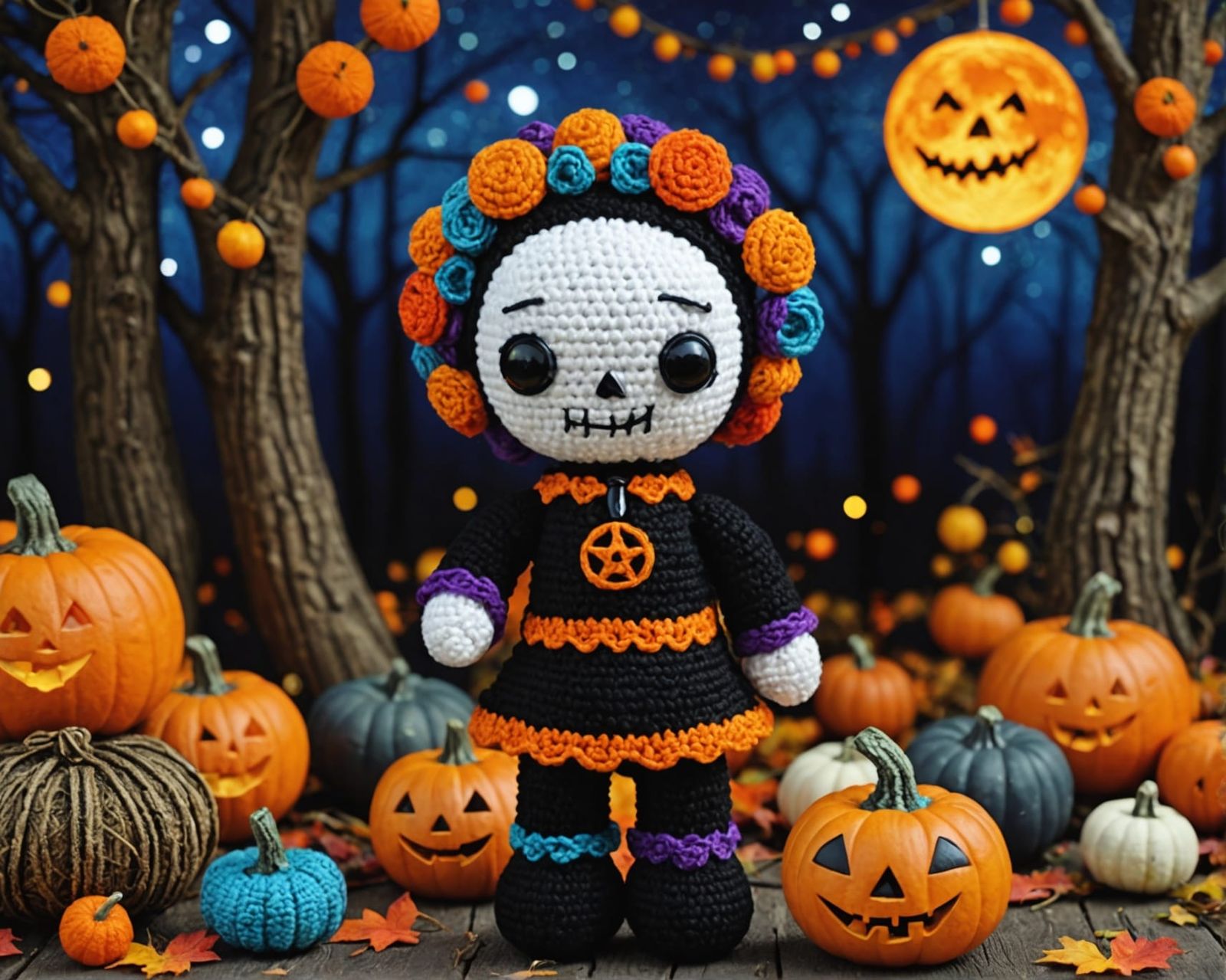 Halloween Voodoo Doll in Klimt-Inspired Crochet Style