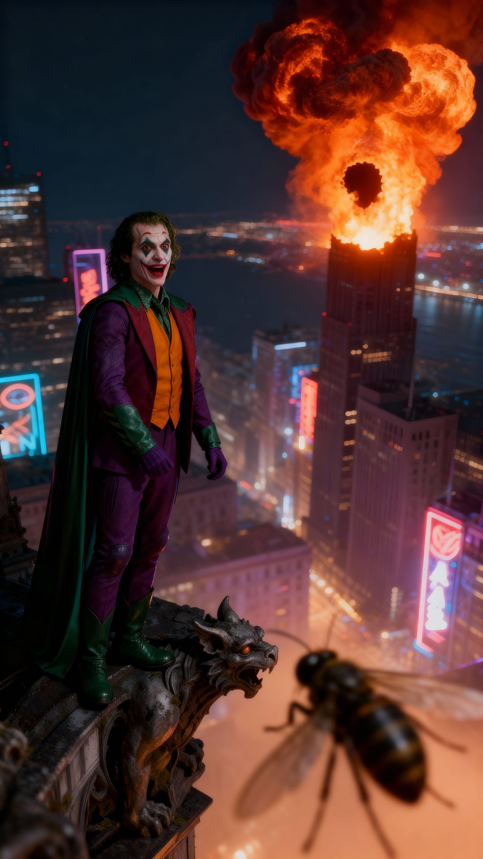 Fly Triumphs Over Joker in Molten Skyscraper Scene
