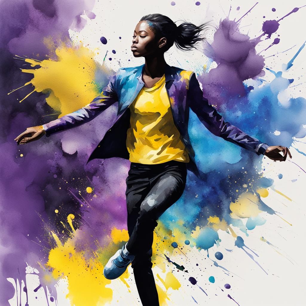 Androgynous Dancer in Splattered Watercolor Concept Art