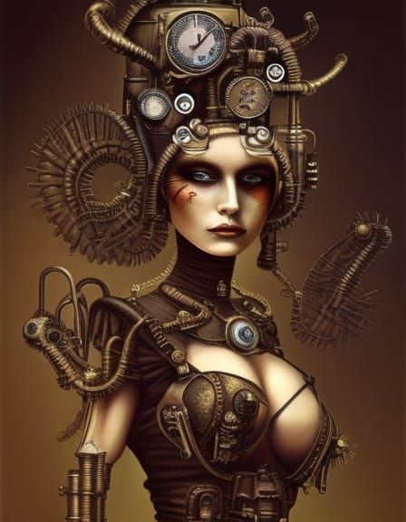 Steampunk Monster Painting in Biomechanical Style