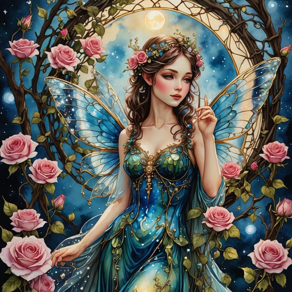 Fairy with Crystal Wings Under Moonlight