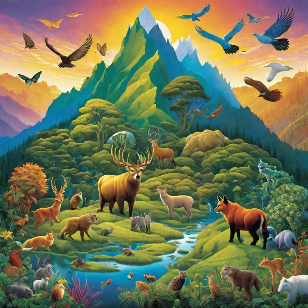 Harmonious Coexistence of Humans, Animals, and Mythical Crea...