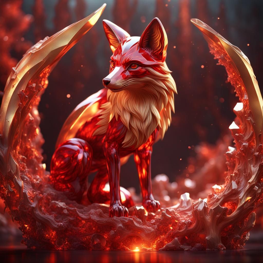 Red and Gold Crystal Fox Digital Art
