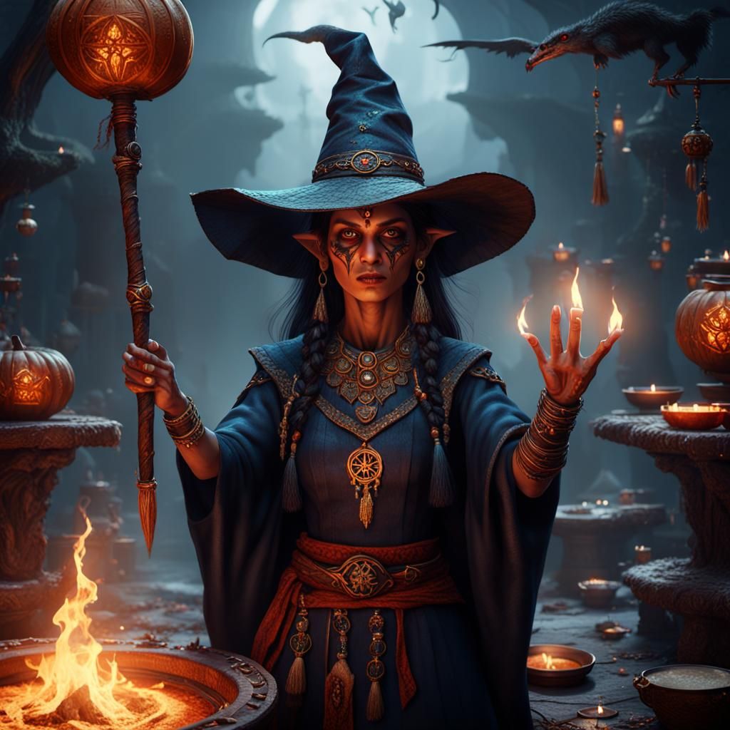 Raksha Witch Performing a Ritual in Detailed Matte Painting
