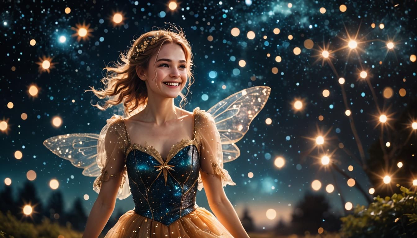 Beautiful Fairy Walking Among the Stars