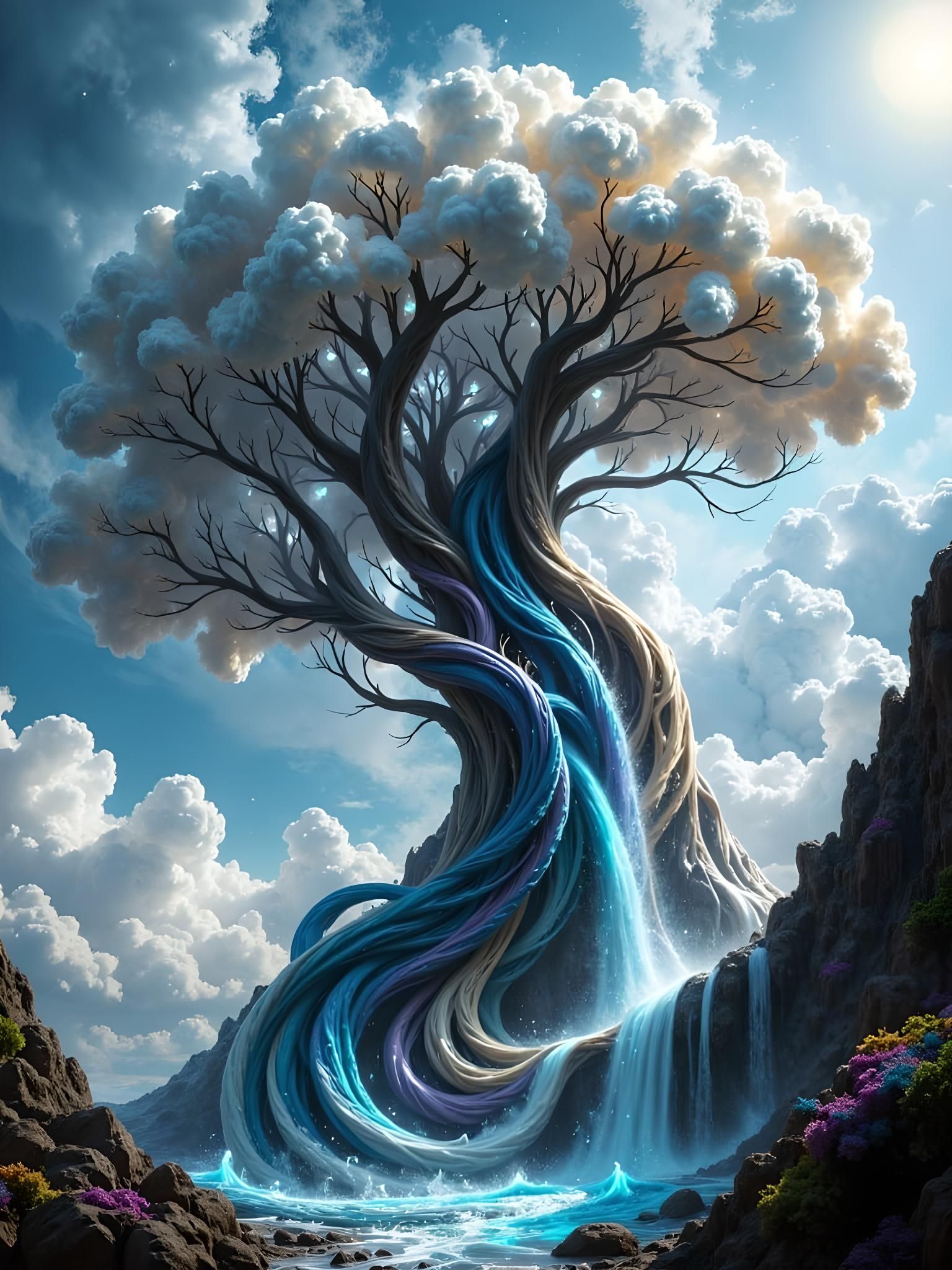 Magical Cloud Tree: Surreal Nanopunk Masterpiece