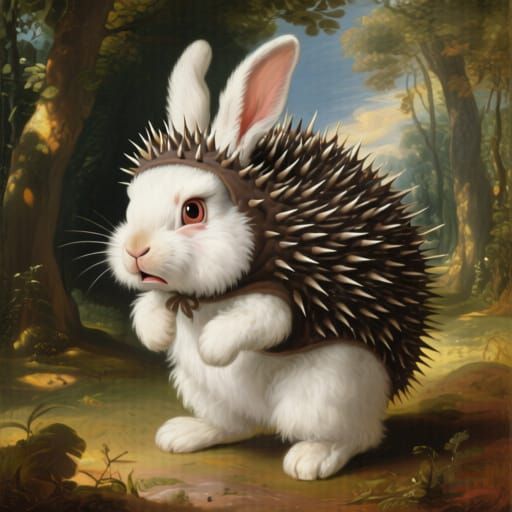 Rabbit in Hedgehog Costume in Surreal Forest