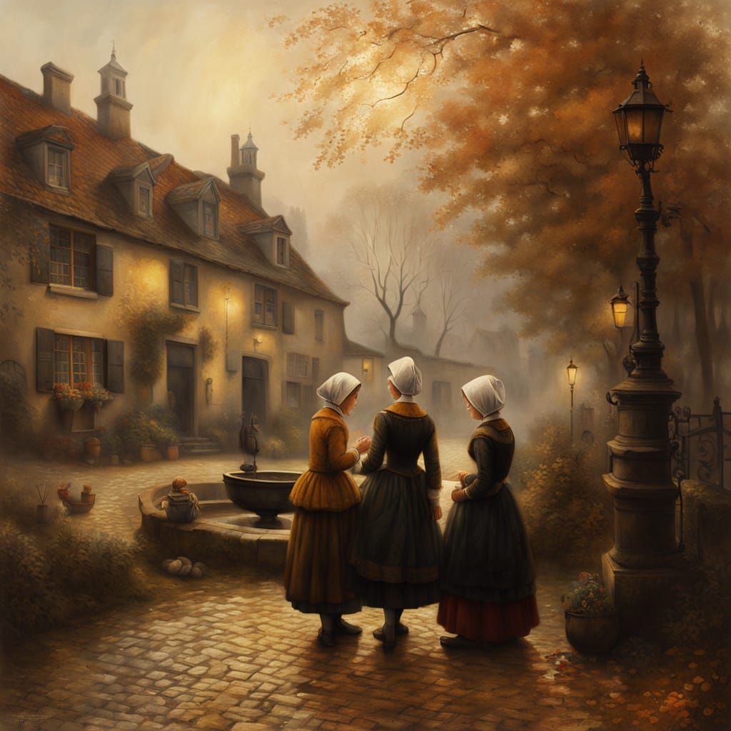 Village Scene in Golden Age Style