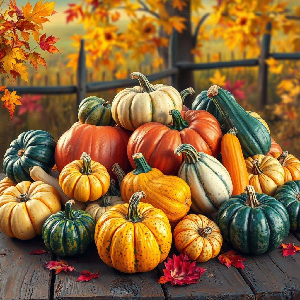 Vibrant Autumn Harvest Still Life in Pastel and Graffiti Sty...