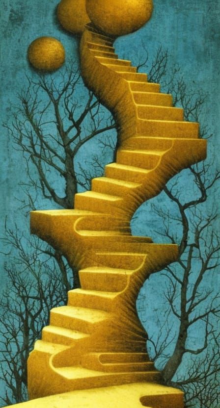 Surreal Neverending Staircase in Mixed Media Style