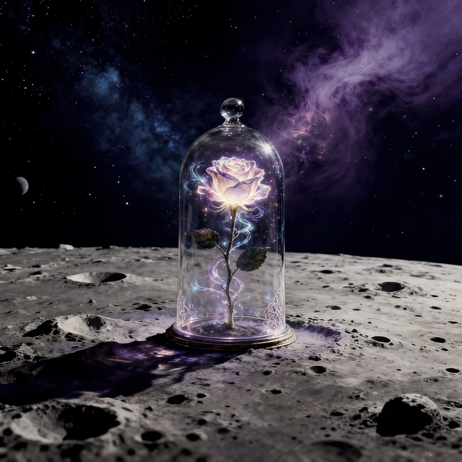 Magical Rose Under Cloche on the Moon