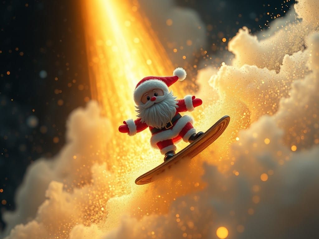 Kawaii Santa Claus Surfer on a Celestial Comet