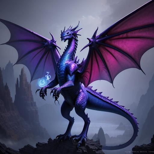 Blue Dragon with Wings in Detailed Fantasy Art