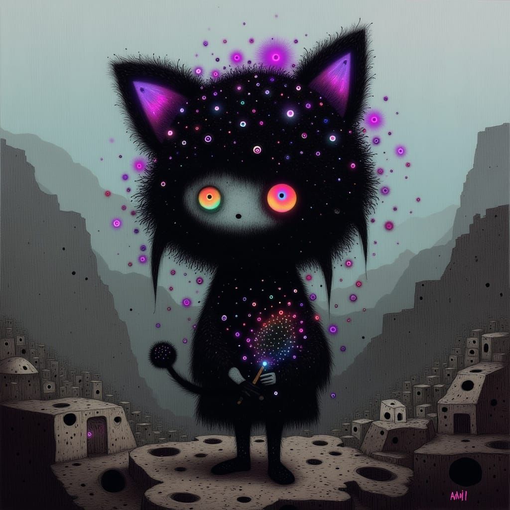 Surreal Foo Monster Emerges from Dreamlike Landscape