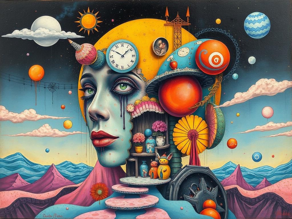 Vivid Mixed Media Surreal Composition