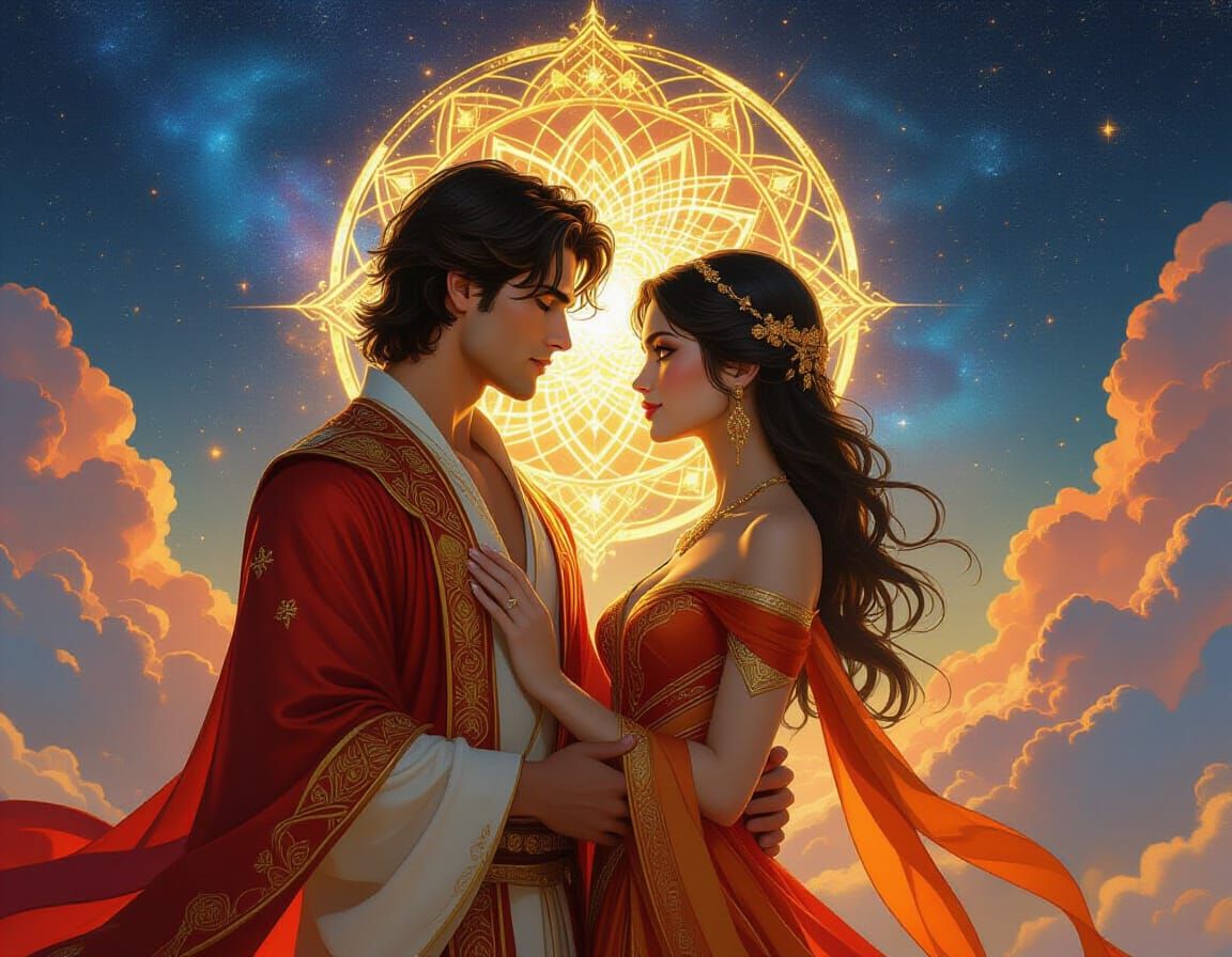 Loving Gaze Portrait with Cosmic Temple Backdrop