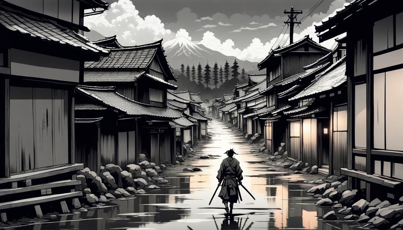 Wandering Ronin in Edo Village: Black and White Epic
