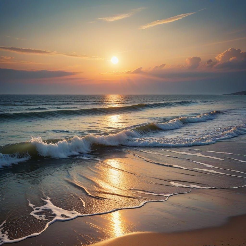 Dreamy Watercolor Moon Shining Over the Sea
