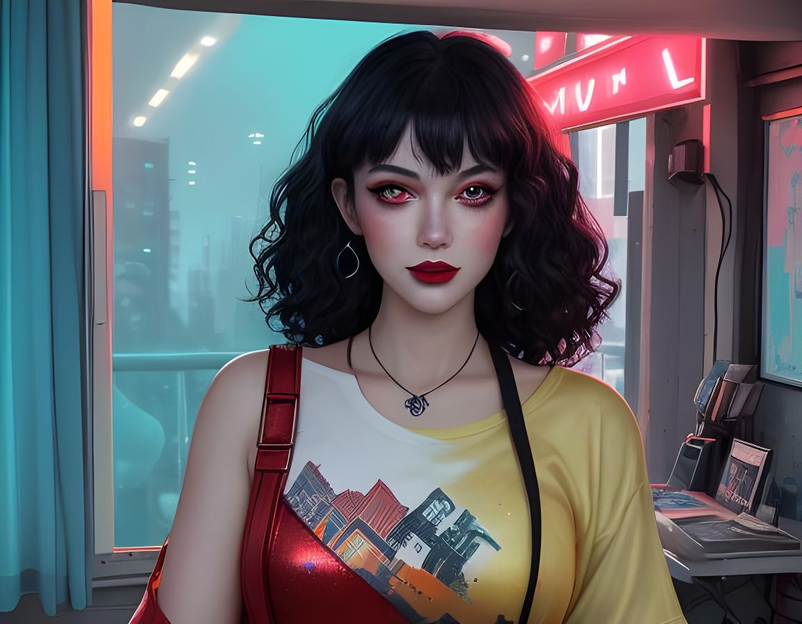 Cosplaying Girl in Bedroom: Grimy Vaporwave Oil Painting