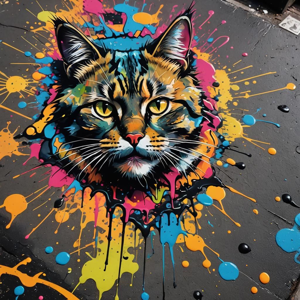 Cat Amongst Graffiti in Vibrant Street Art