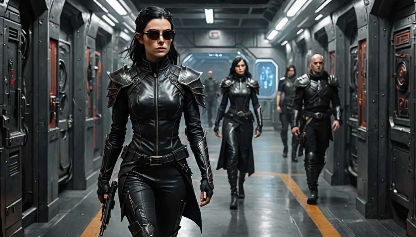 Young Elf Guard in Sci-Fi Room Portrait