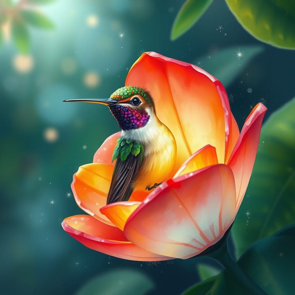 Surreal Tropical Hummingbird Sanctuary in Vibrant Watercolor...