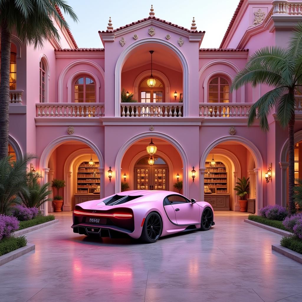 Grand Pink Mansion with Bugatti: Matte Painting