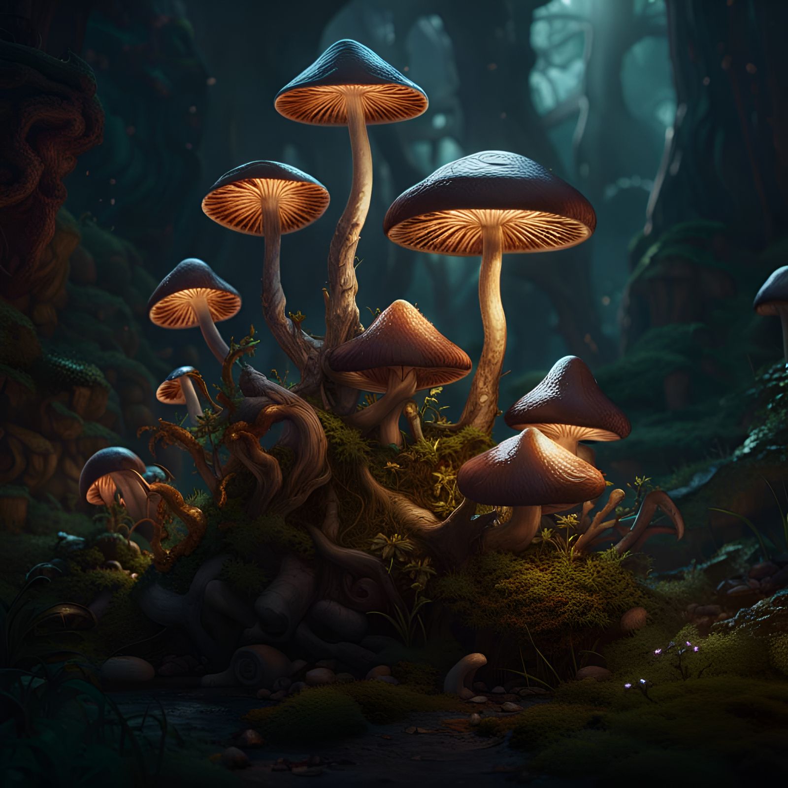 Hyperdetailed Mushrooms in Dark Fantasy Style