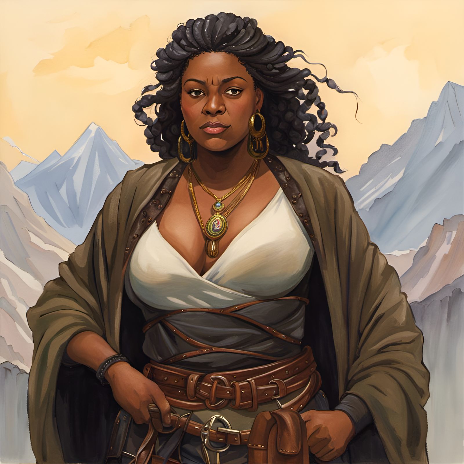 Chubby Medieval Woman: A Ghibli-Style Watercolor