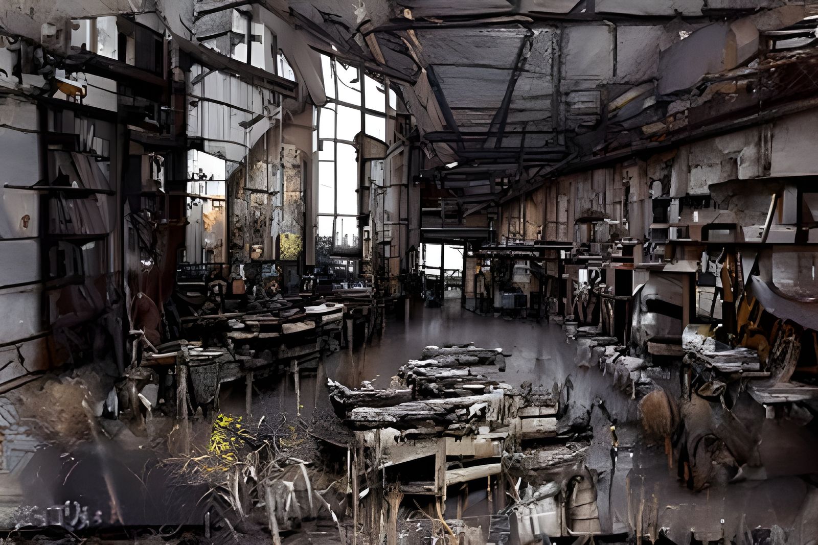 Creepy Owl Demons in Derelict Factory Interior