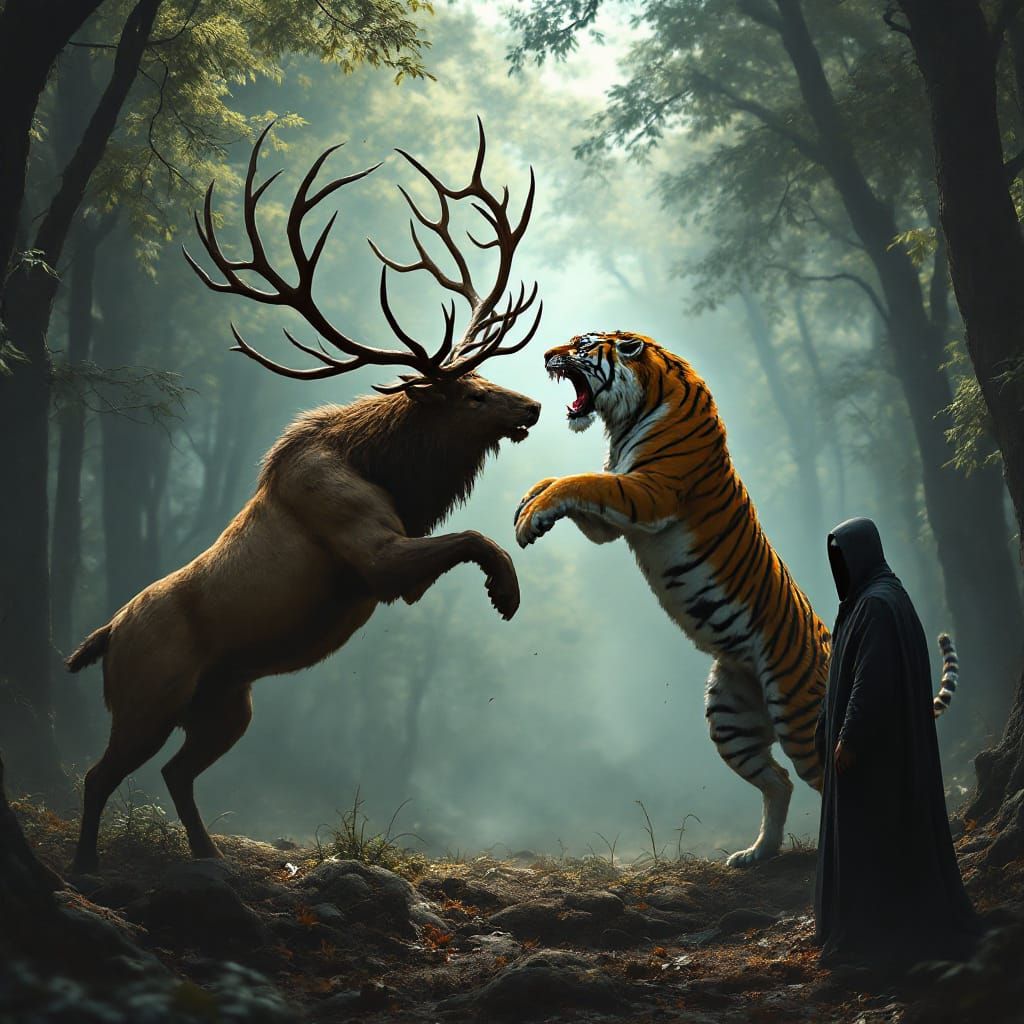 Majestic Elk Defends Against Ferocious Tiger in Grim Reaper'...