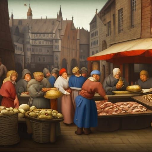 Medieval Fish Market in Breughel Style