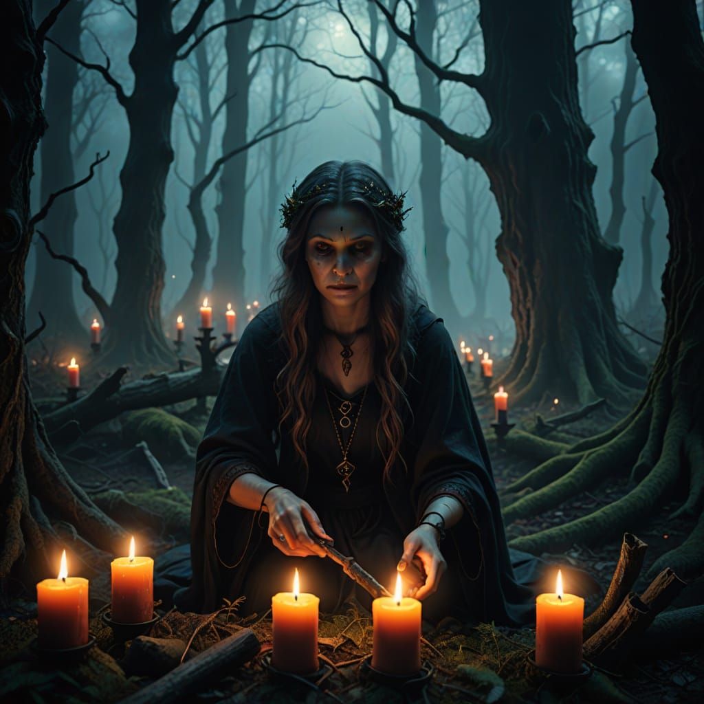 Mystical Forest Witchcraft in Dark Fantasy Art