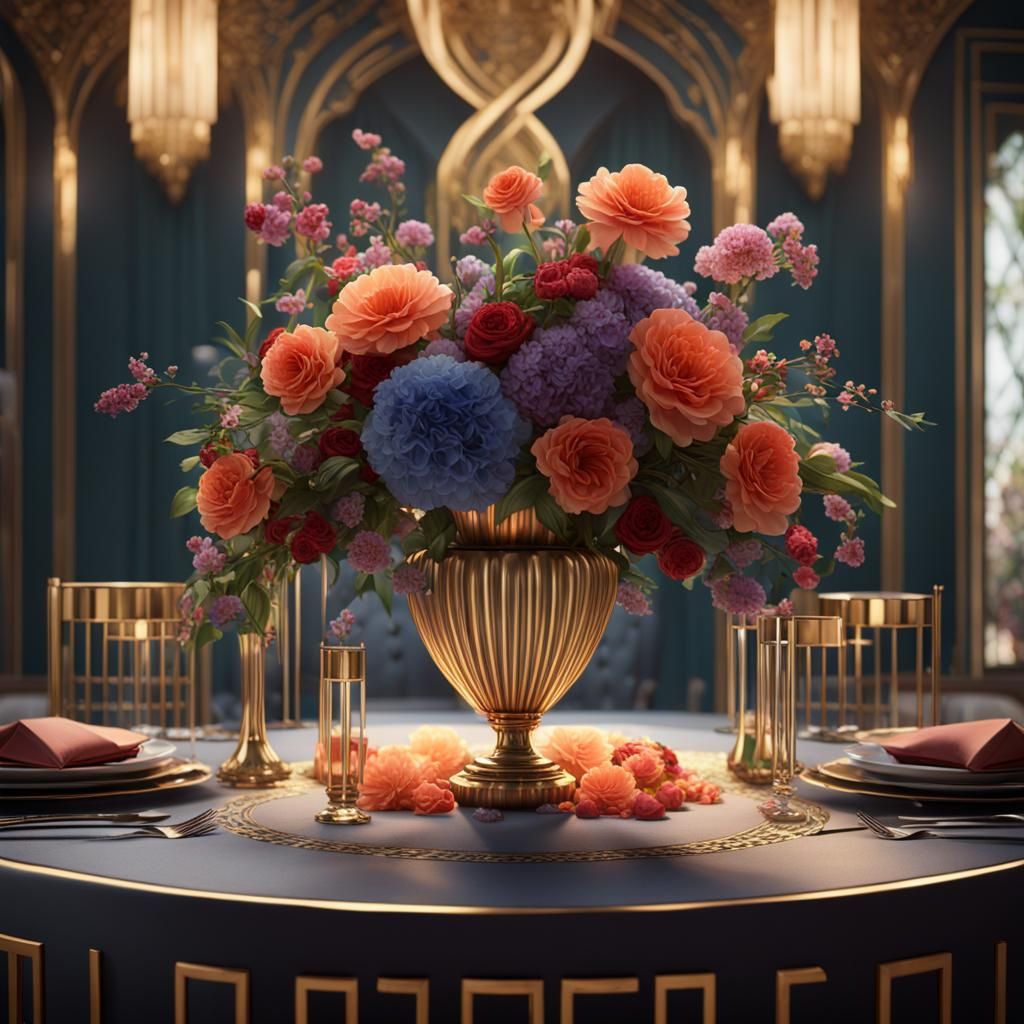 Art Deco Wedding Table Setting in 8K