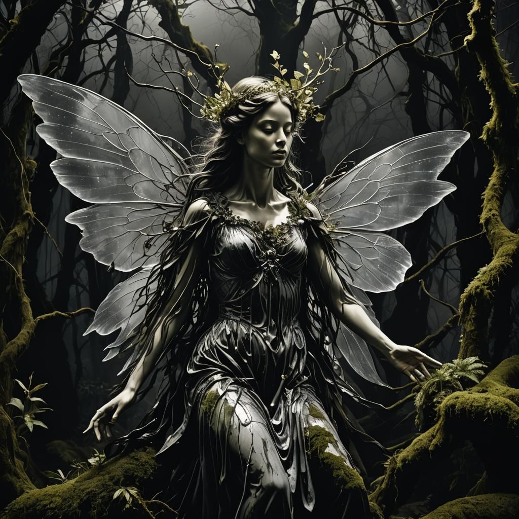 Eerie Fairy with Double Exposure Wings