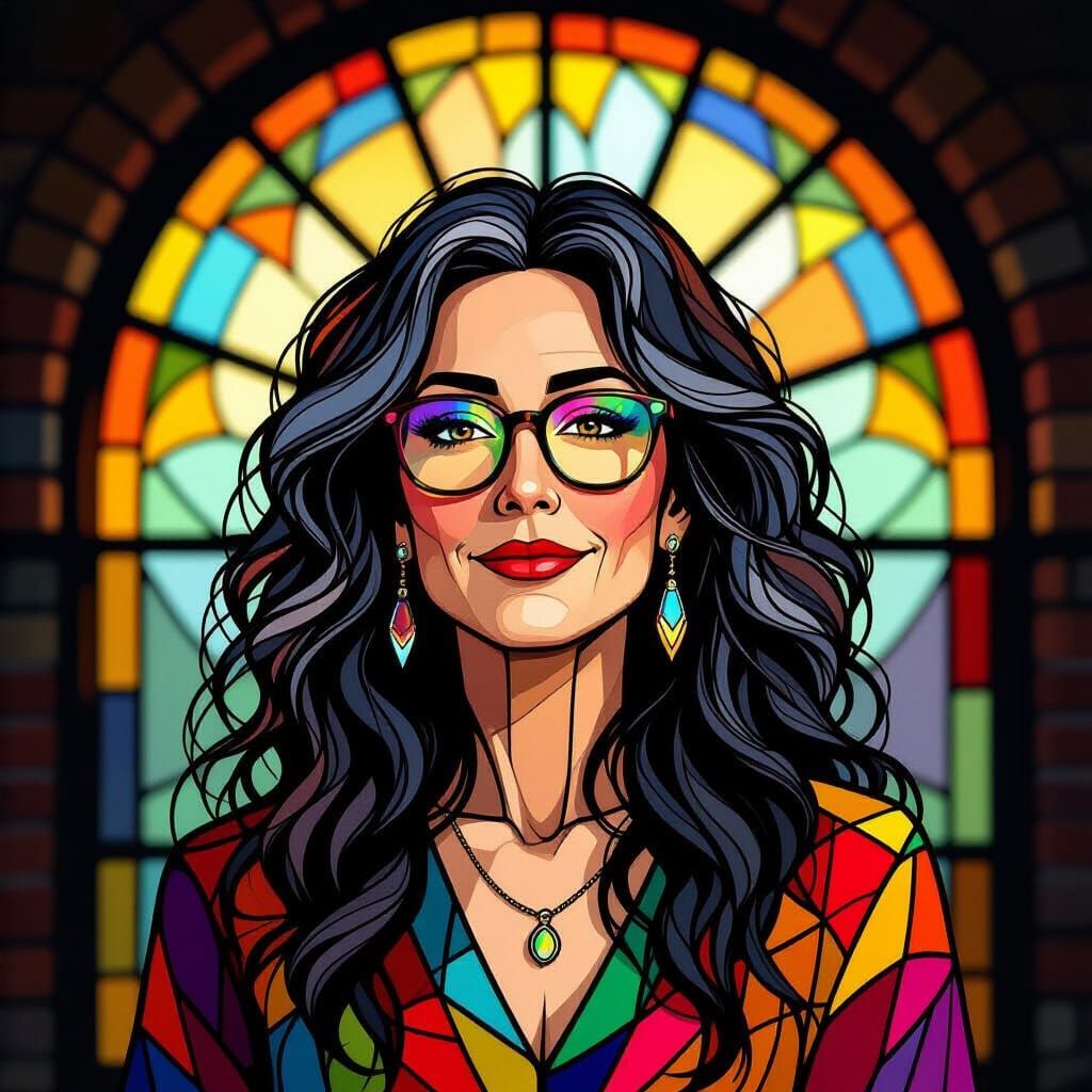 Stained Glass Portrait of a Witty Feminist Woman